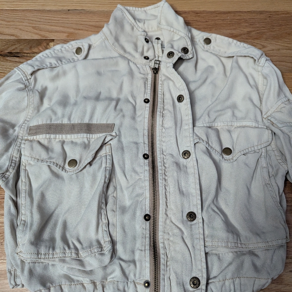BKE Womens XS Beige Utility Cropped Jacket Moto Casual Cargo Y2K Style - Picture 5 of 12